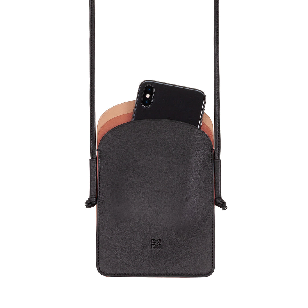 DuDu Женская кожаная шея сотовый телефон, Двойной карман для смартфона, Портативный карман, Регулируемый ремень для плеча