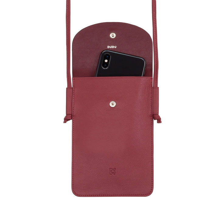 DuDu Mobiltelefonhållare från läderhals, smarttelefonhållare fodral upp till 6,7 tum med knapp, justerbar axelrem, tunn design