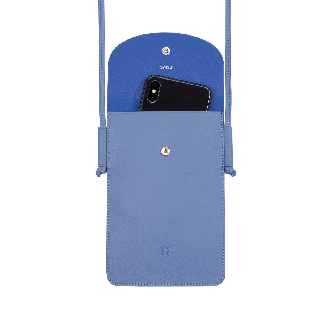 DuDu レザーネック携帯電話ケース、ボタン付き最大6.7インチのスマートフォンケース、調節可能なショルダーストラップ、スリムデザイン