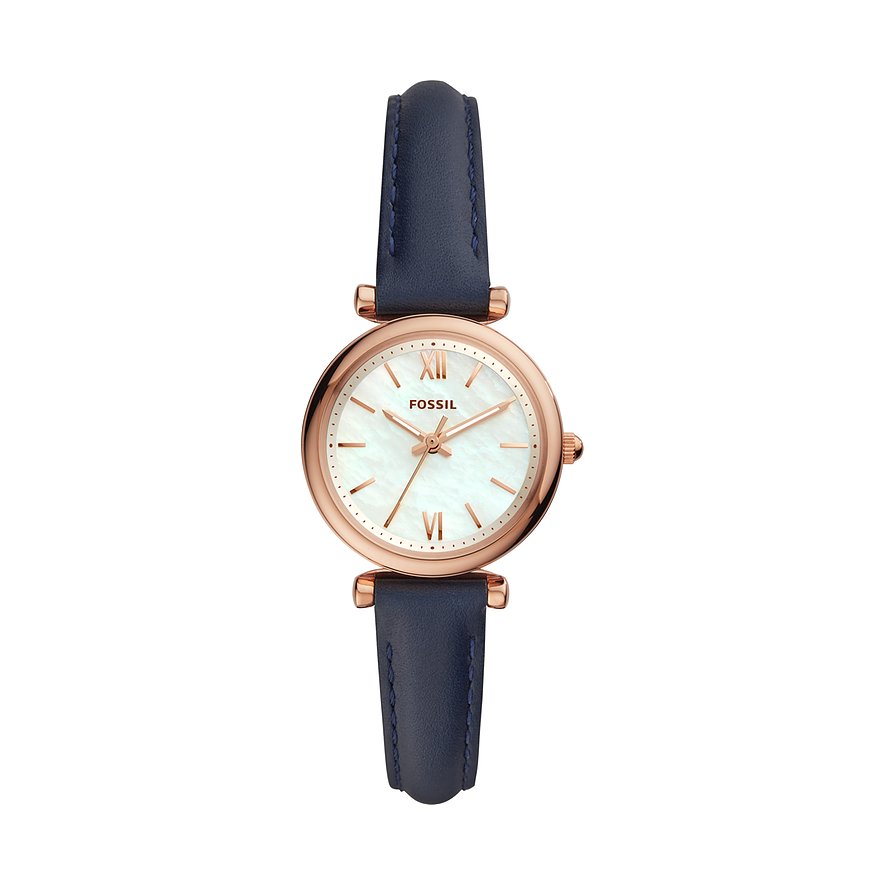 Reloj Fosssil Carlie Mini 28mm nácar de cuarzo de acero con acabado PVD oro rosa ES4502
