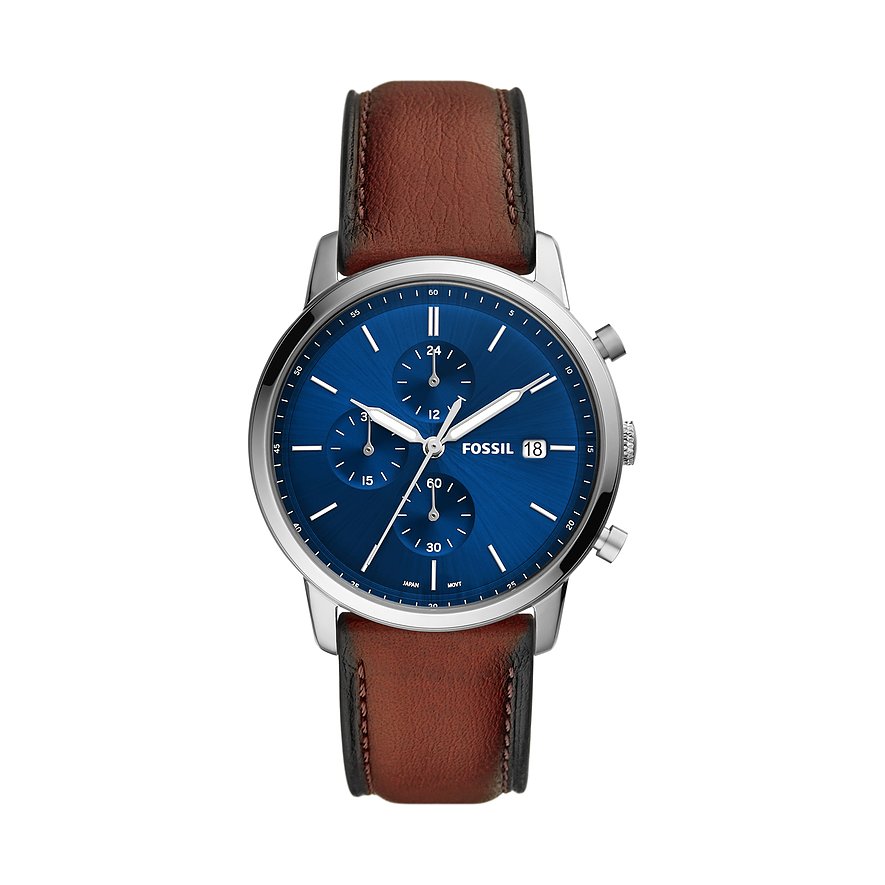 ساعة Fossil Minimalist كرونو 42 ملم الأزرق الكوارتز الصلب FS5850