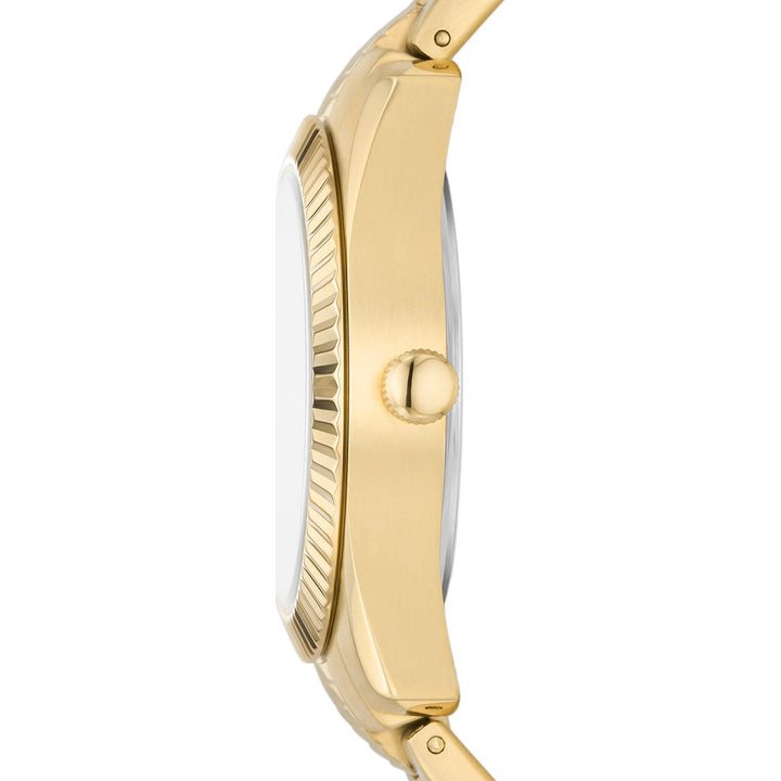 Fosssil relógio Scarlette 32mm prata quartzo aço acabamento PVD ouro amarelo ES5199