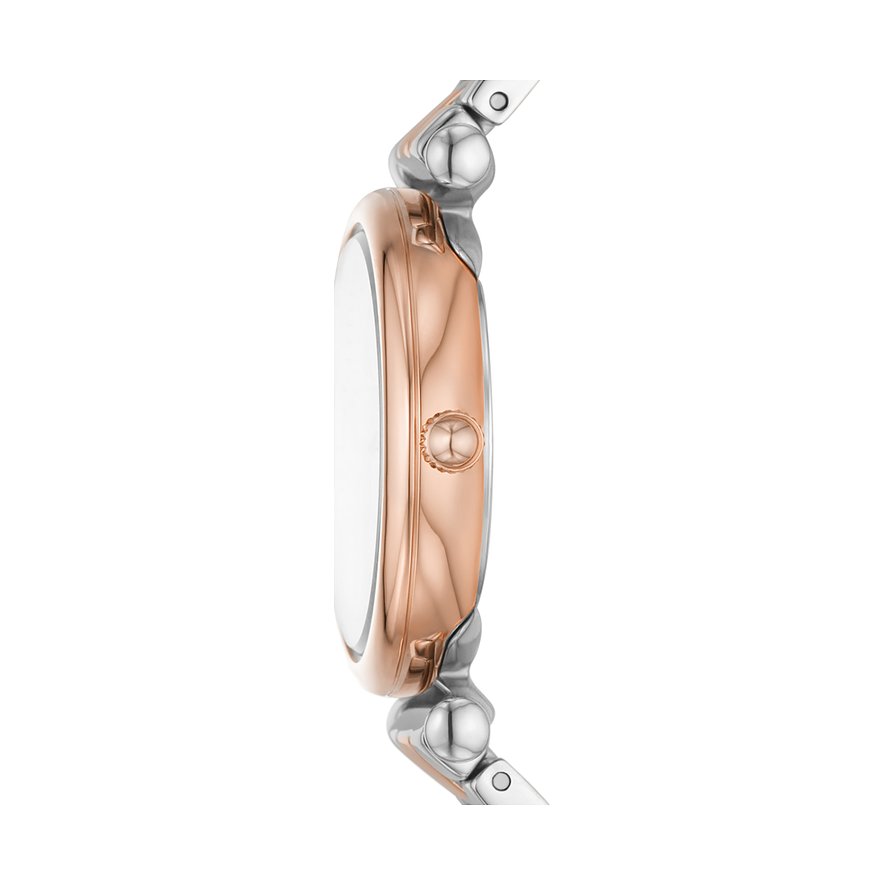 Fosssil relógio Carlie 28mm prata quartzo aço acabamento PVD ouro rosa ES5201