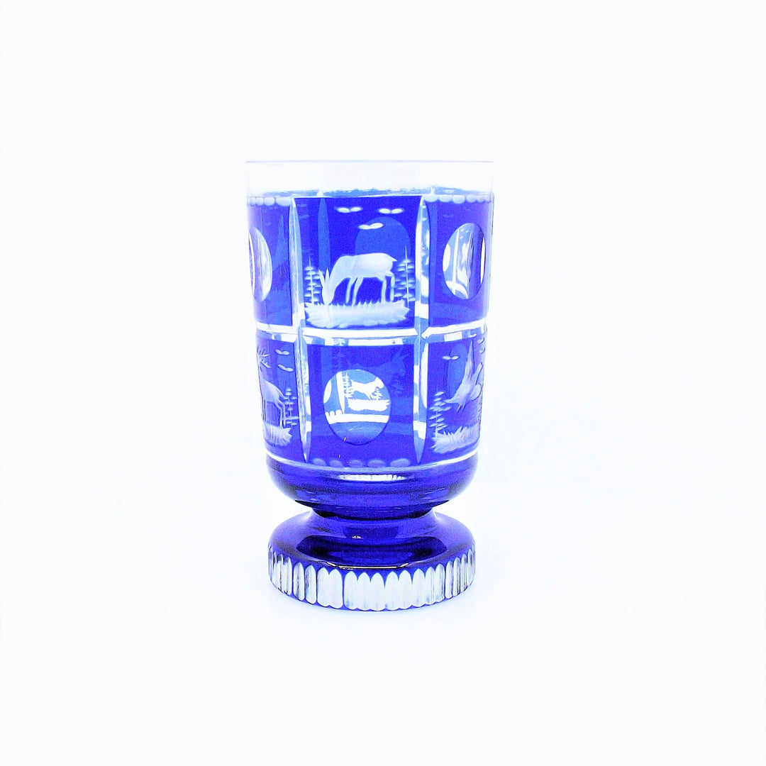 Bicchiere in vetro blu stile Biedermeier molato e inciso a mano A-S2429-E - Gioielleria Capodagli