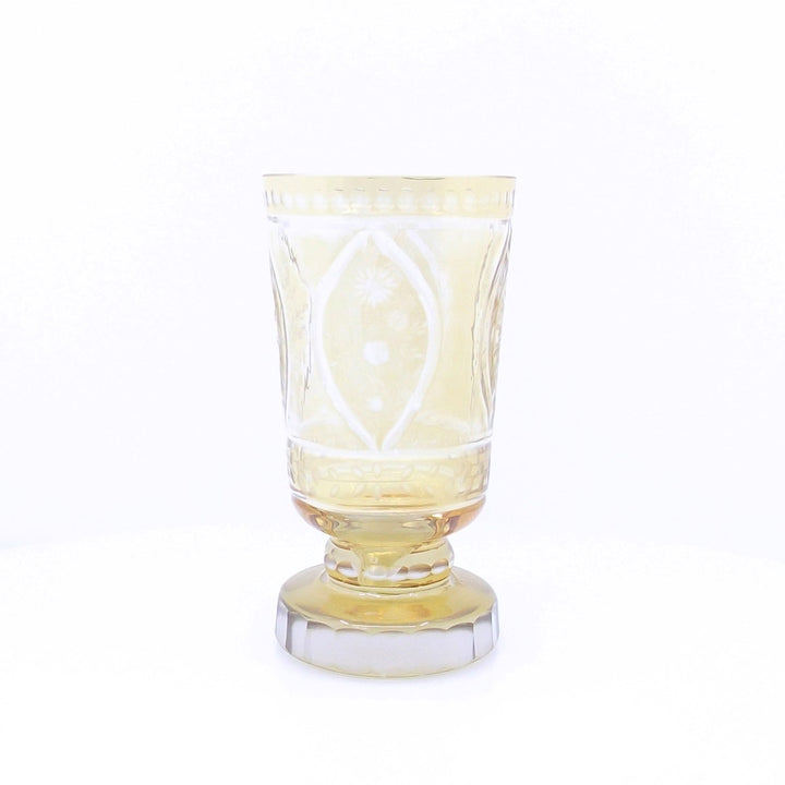 Bicchiere in vetro ambra stile Biedermeier molato e inciso a mano A-S2429-F - Gioielleria Capodagli