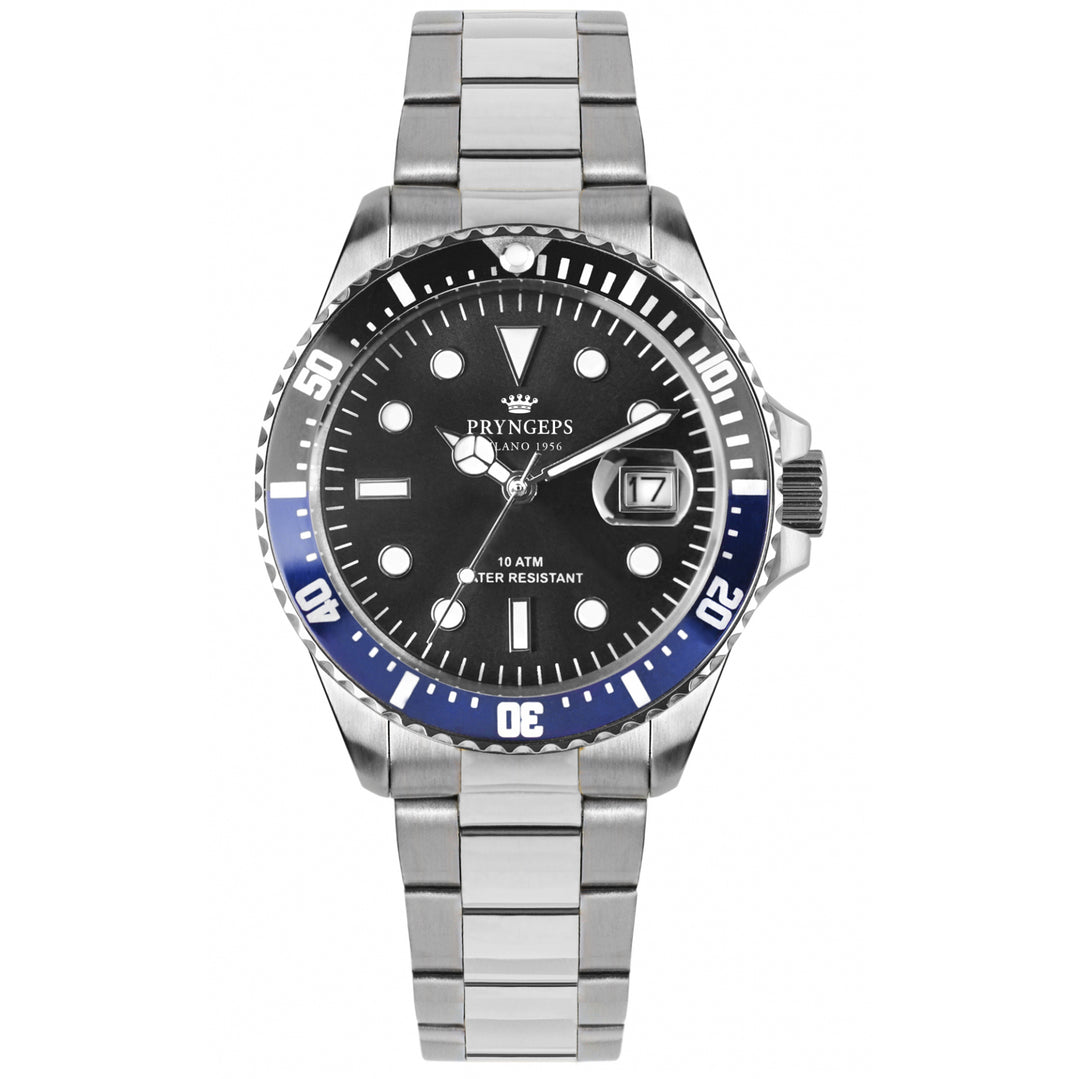 Pryngeps relógio Mediterrâneo Professional 100m 42mm aço preto quartzo A1085 N/NB