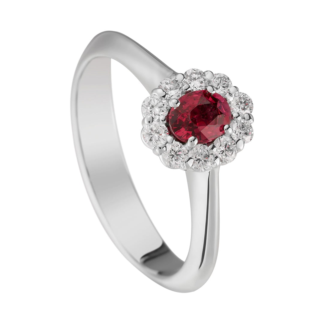 Golay 5x4 owalny rubinowy pierścień i diamenty