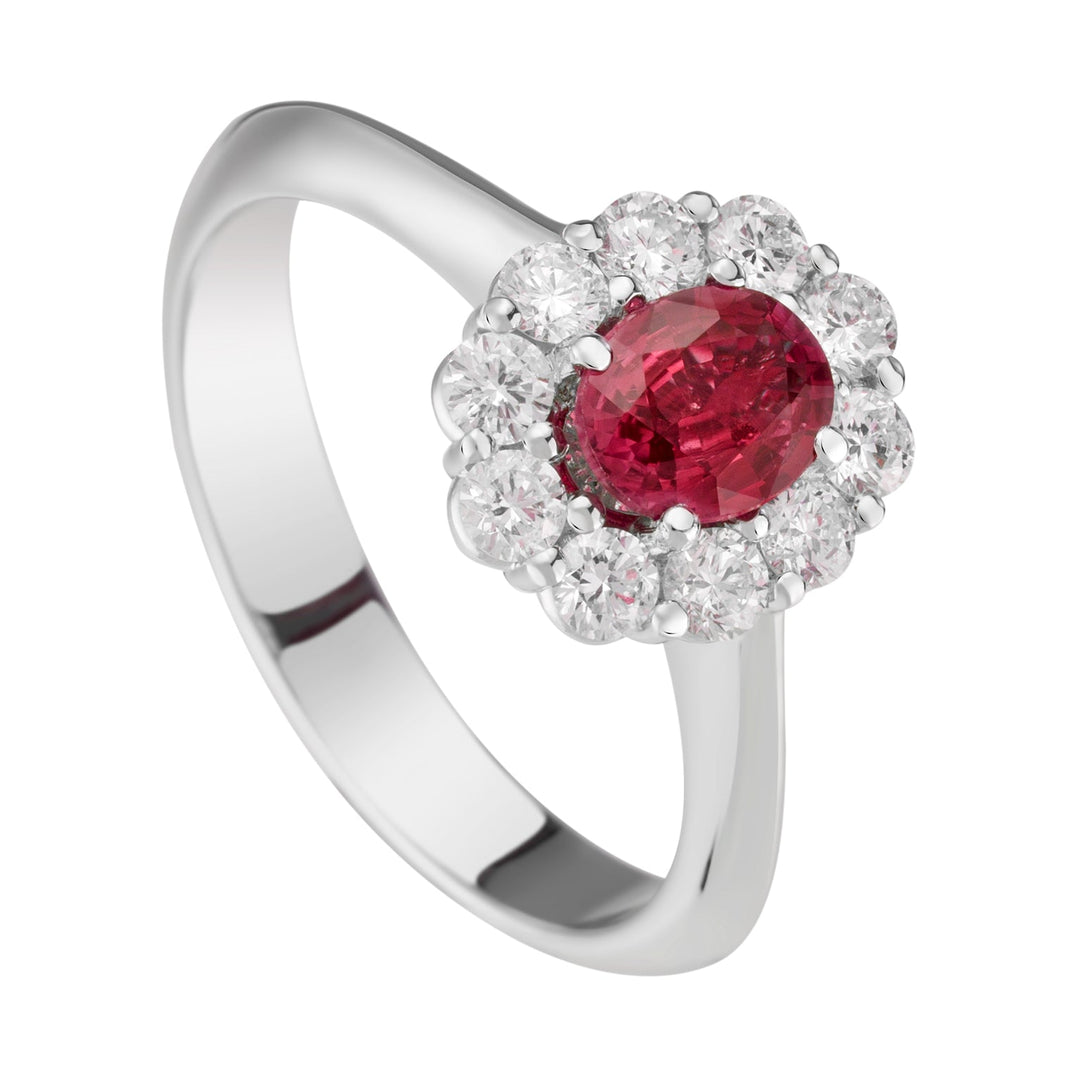 Golay 6x5 Oval Ruby Ring and Diamonds