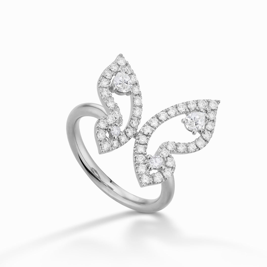 Golay pequeno anel borboleta com diamantes gota