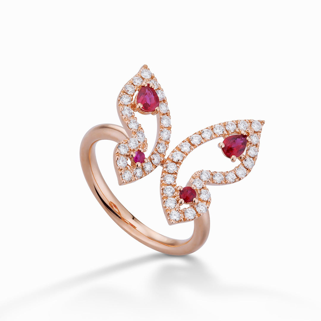 Golay 小蝴蝶戒指与钻石和红宝石