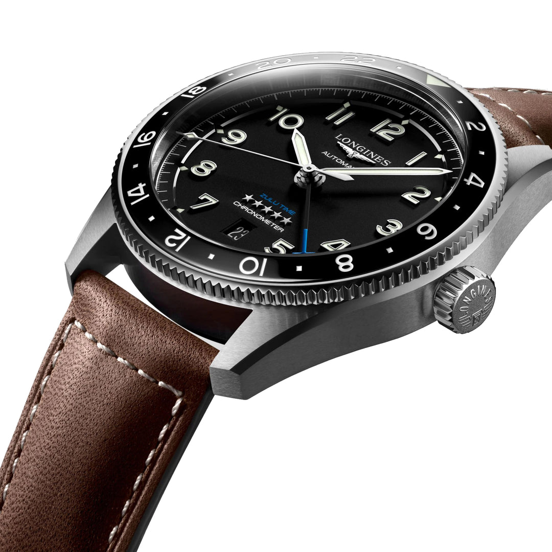 Longines Watch Spirit Zulu Time 42mm svart automatiskt stål L3.812.4.53.2