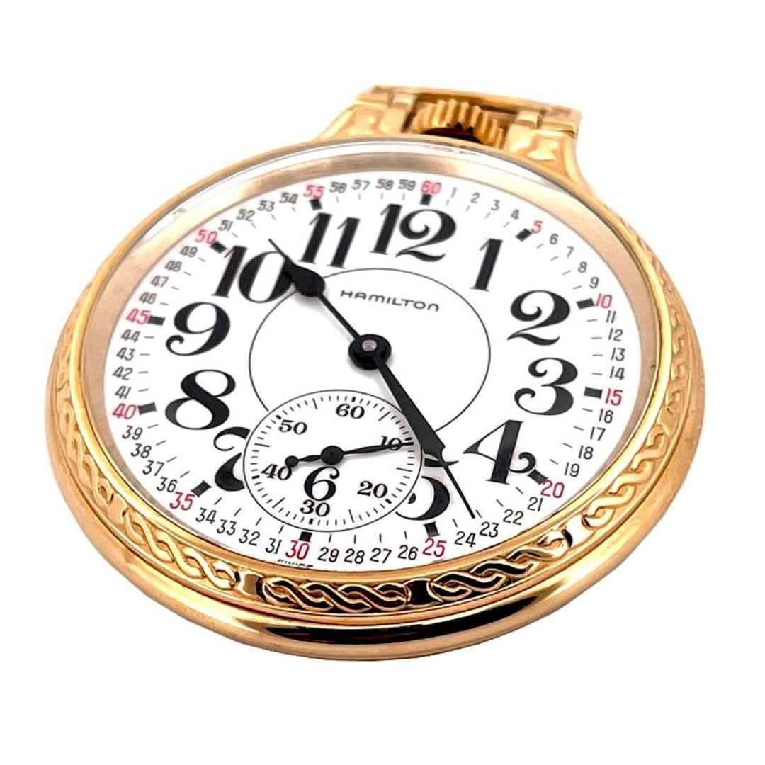 هاميلتون ساعة جيب لانكستر 51MM الأبيض دليل لف الفولاذ النهاية PVD الذهب الأصفر 613212