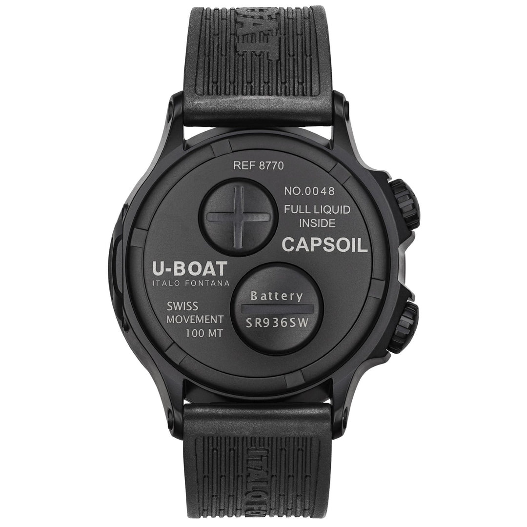 Relógio U-BOAT Capsoil Duplo Tempo DLC 45 milímetros acabamento de aço de quartzo preto DLC 8770