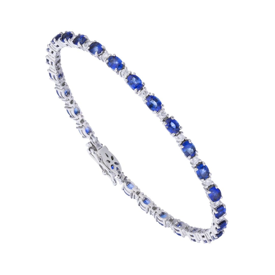 Bracelet Sapphire Golay Oval agus Diamond