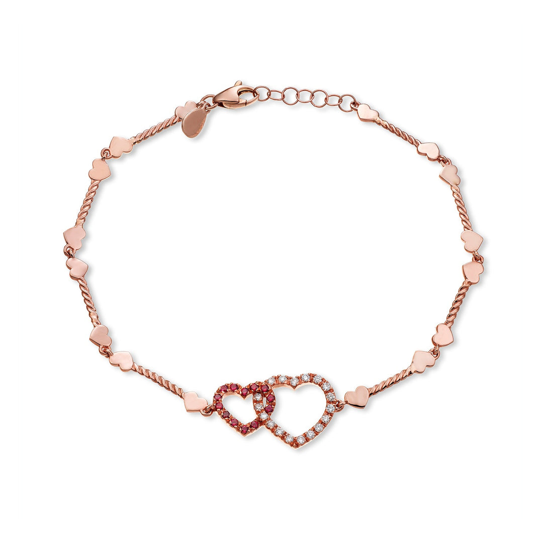 Golay Bracelet с сердечками и сердечками, зацепленными бриллиантами и рубинами
