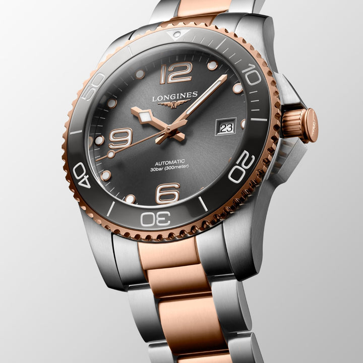 Часы Longines HydroConquest 41mm серая автоматическая сталь отделка PVD розовое золото L3.781.3.78.7.7
