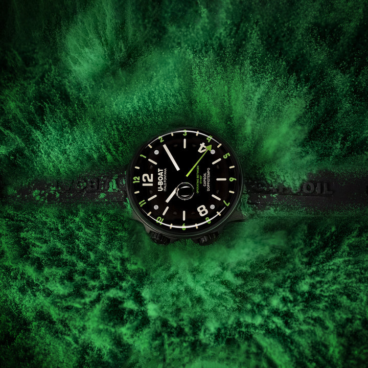 U-BOAT ساعة Capsoil Dupletime DLC Green Rehaut 45 مم أسود صلب 8840