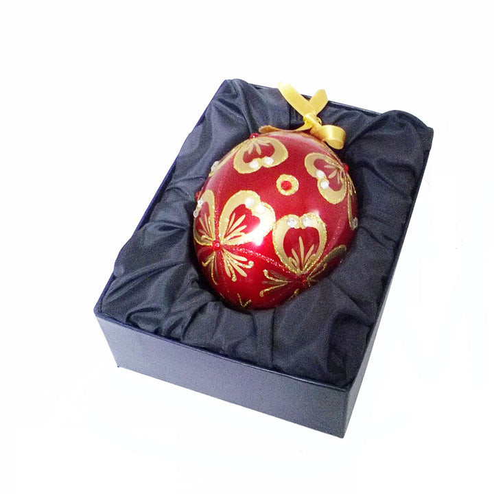 Fabergé decorazione Uovo vetro rosso decoro oro zecchino e strass A/557233 - Gioielleria Capodagli
