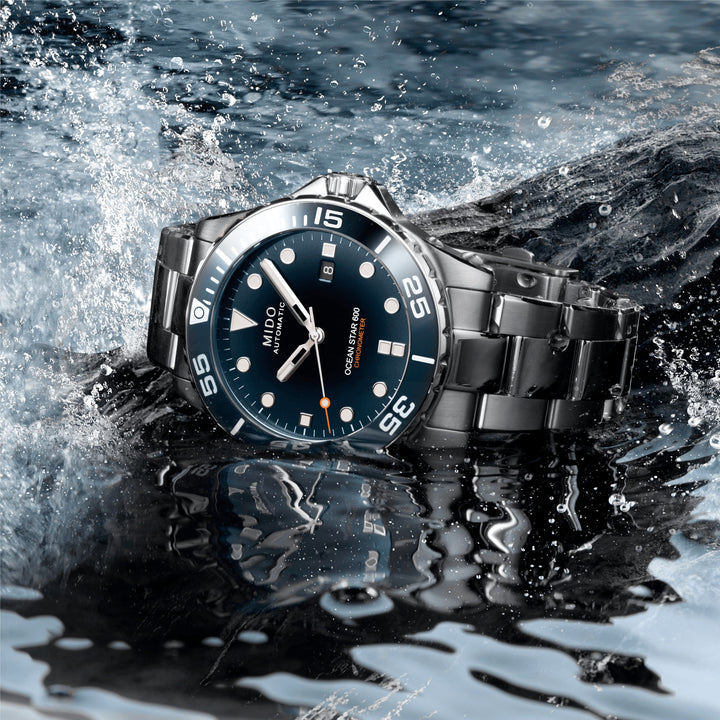 Mido घड़ी महासागर स्टार 600 Chronometer सीओसी 43.5mm नीला स्वत: स्टील M026.608.11.041