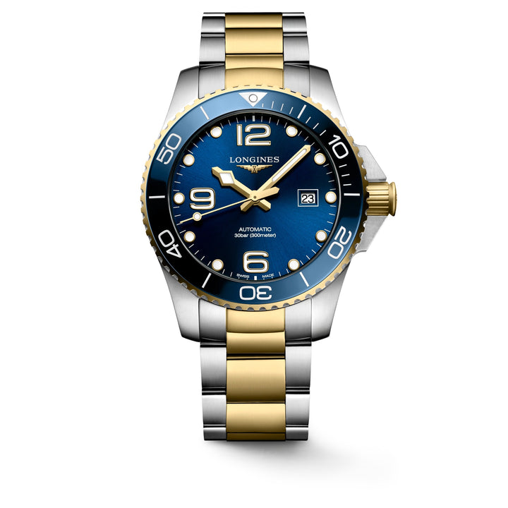 Longines orologio HydroConquest 43mm blu automatico acciaio finiture PVD oro giallo L3.782.3.96.7