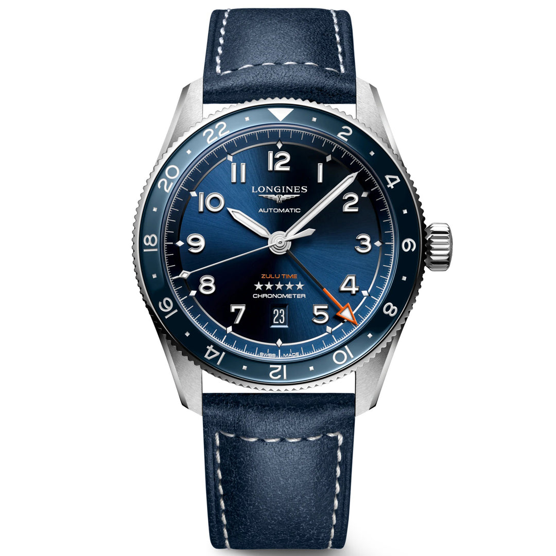 Longines orologio Spirit Zulu Time 42mm blu automatico acciaio L3.812.4.93.2
