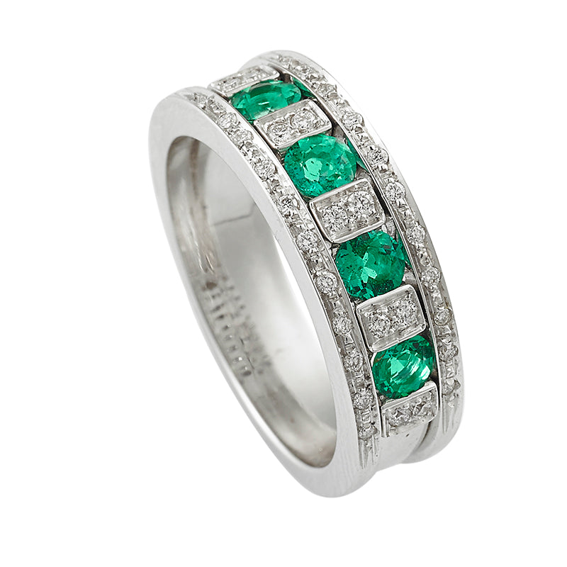 Sidalo anello fedina oro bianco 18Kt 9,10g diamanti 0,18ct smeraldi 0,62ct M 2880 AS - Gioielleria Capodagli