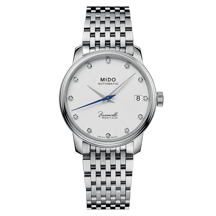Reloj Mido Baroncelli Heritage Lady 33mm blanco automático de acero M027.207.11.016.00