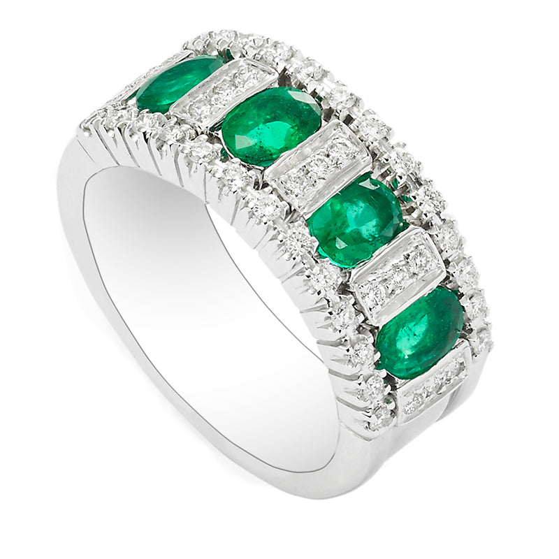 Sidalo anello fedina oro bianco 18Kt 11,50g diamanti 0,36ct smeraldi 1,21ct M 3278 AS - Gioielleria Capodagli