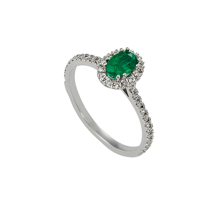 Sidalo anello oro bianco 18Kt 2,70g diamanti 0,23ct smeraldo 0,23ct M 4818 AS - Gioielleria Capodagli