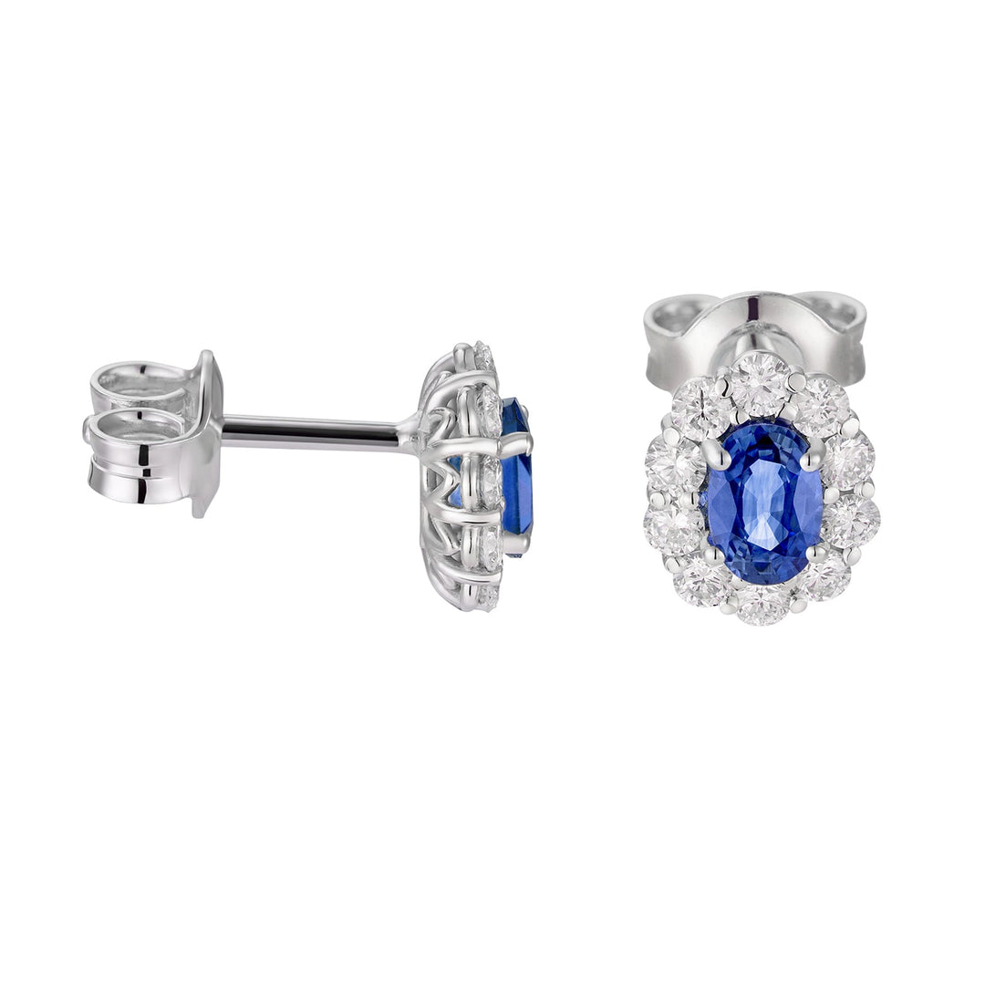 Golay 蓝宝石耳环 4X5 椭圆形和钻石