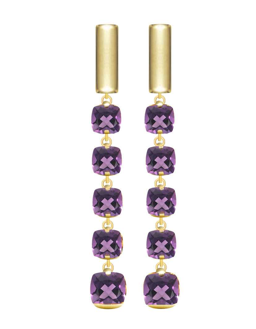 Pitti og Sisi Rainbow Earrings 925 Silver Finish PVD Gold Yellow Quartz Purple or 9597g/086