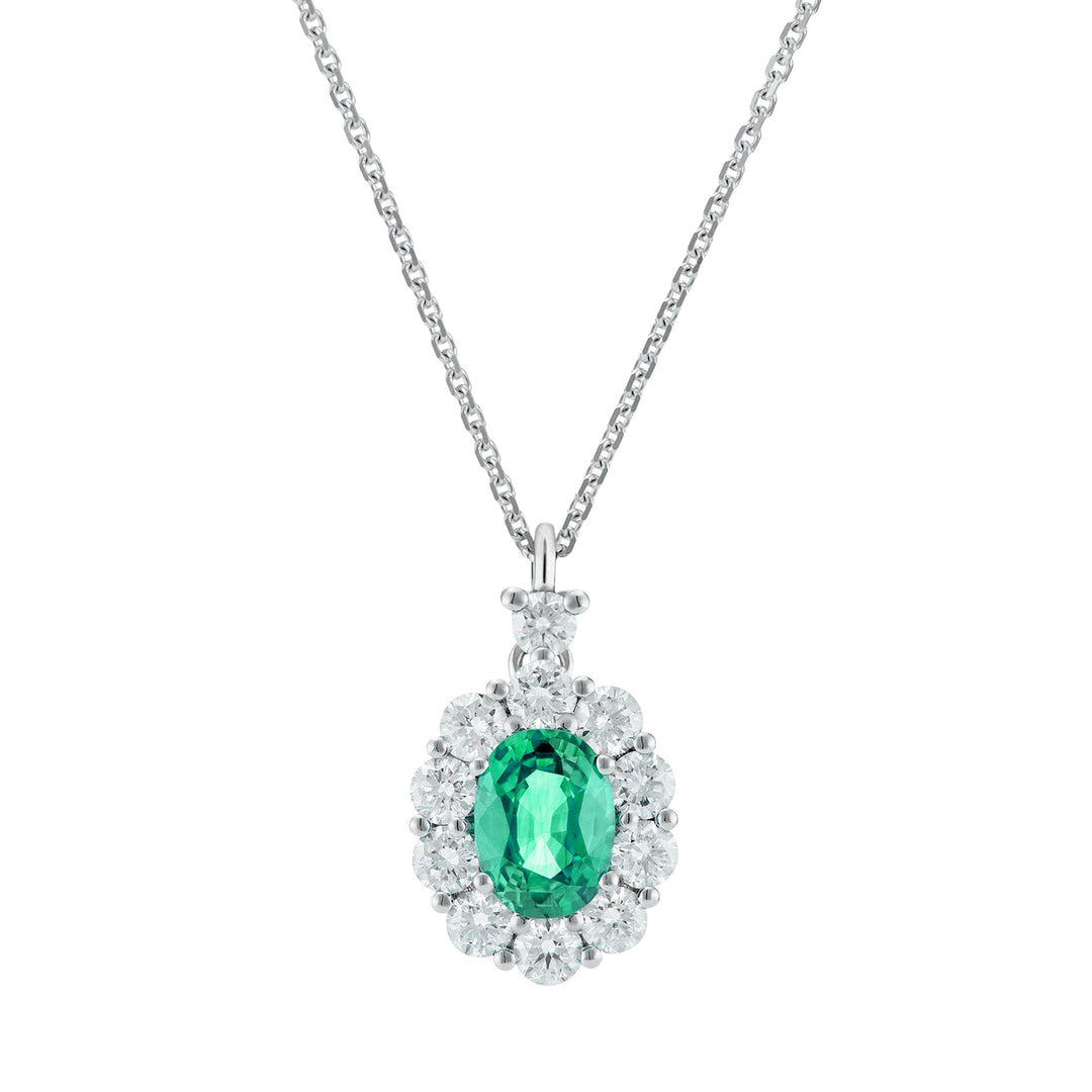 Golay oválný smaragdový přívěsek 6x5 a diamanty a lepenka