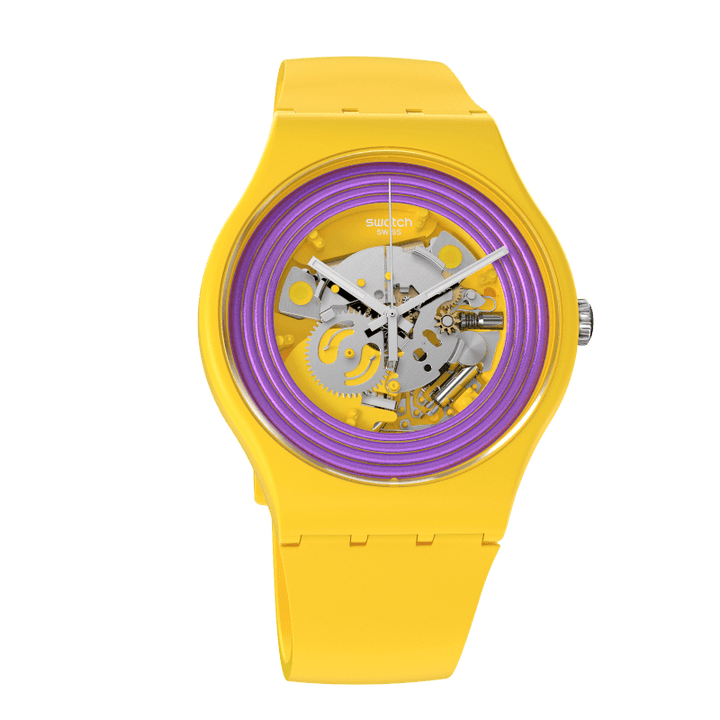 ساعة Swatch PURPLE RINGS YELLOW الأصلية New Gent Biosourced 41mm SO29J100