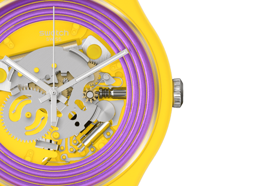 Swatch Purple Rings Yellow Originals Новые джентльменные биостроки 41 мм SO29J100