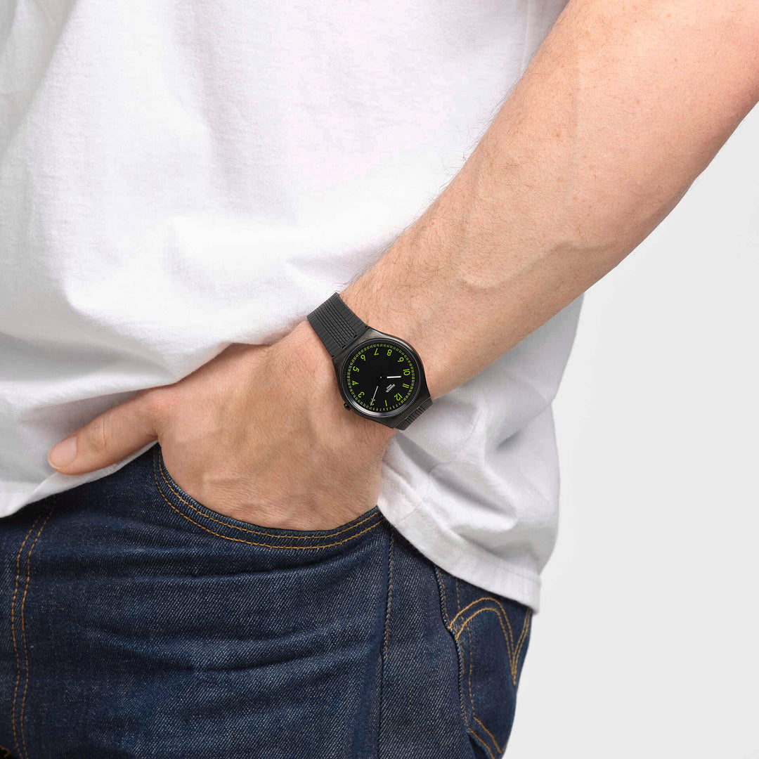 Swatch घड़ी BRUSHED ग्रीन मूल त्वचा आयरनी 42mm SS07B108