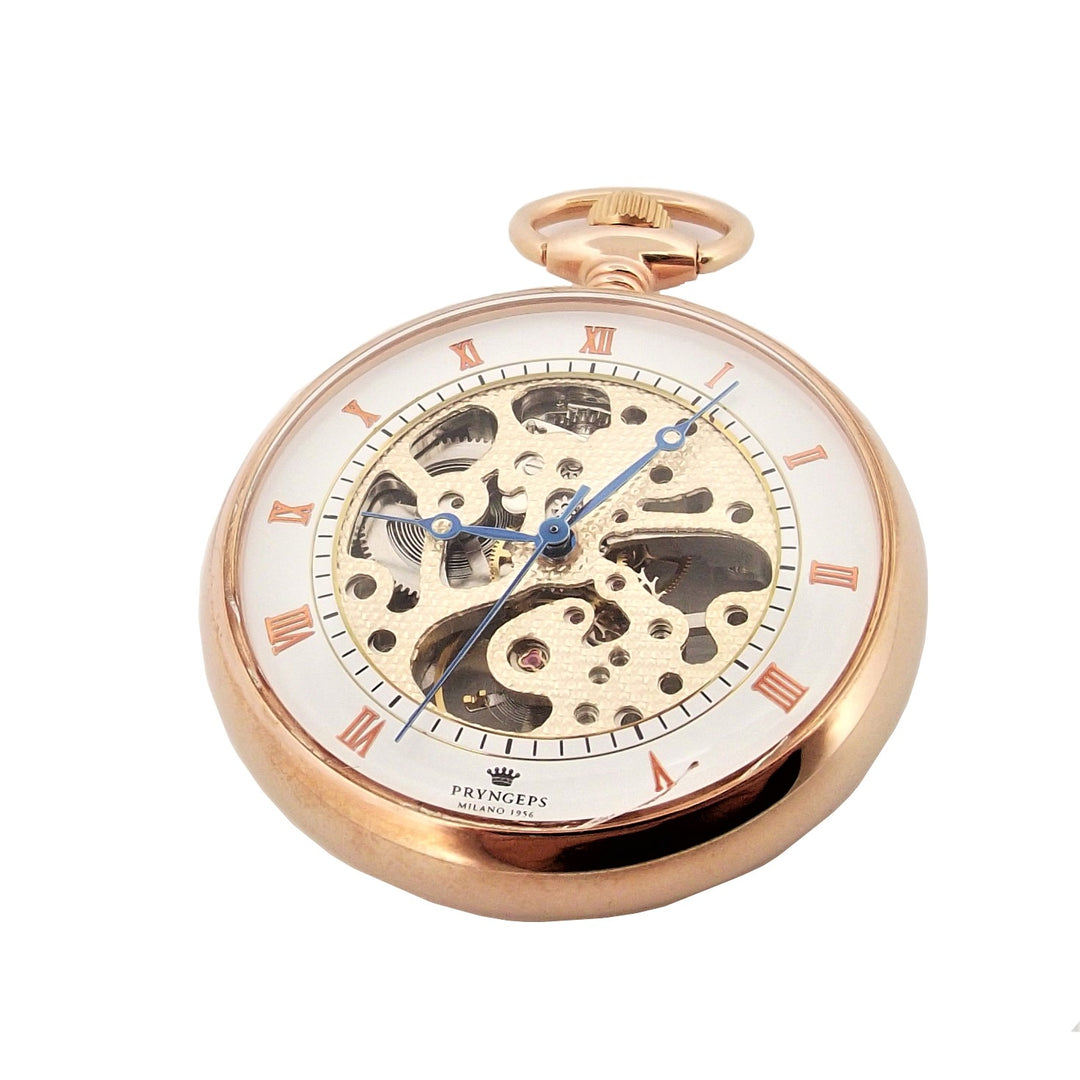 Pryngeps relógio de bolso de aço de corda manual com acabamento em ouro rosa PVD T052/L