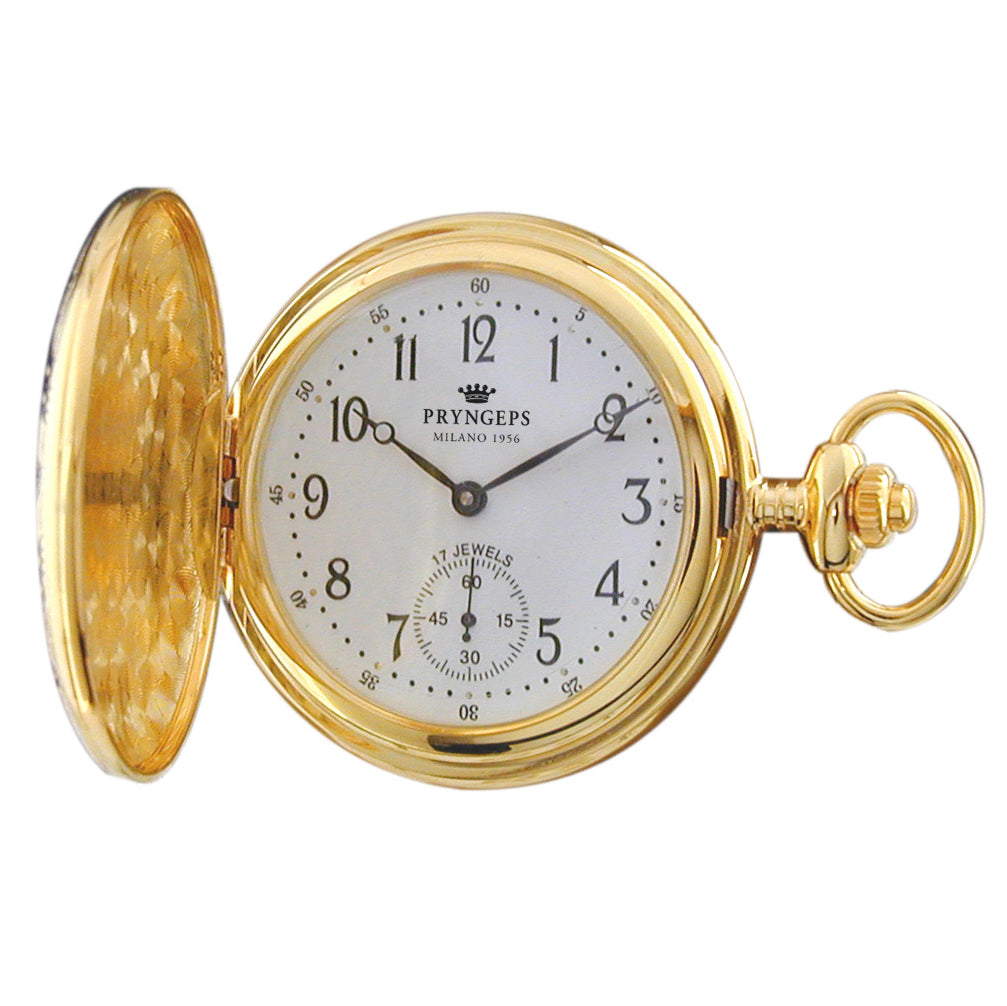Pryngps 48 מ"מ כיס לבן שעון ידני טעינה פלדה גימור PVD זהב צהוב T085L