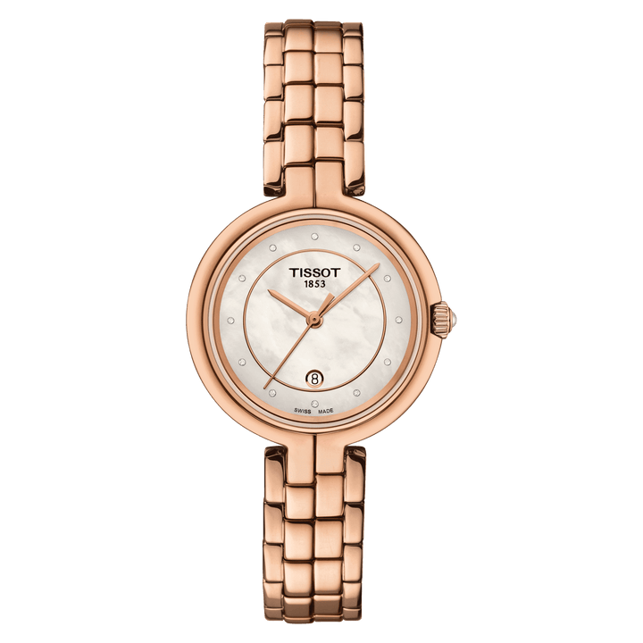 Tissot reloj Flamingo 30mm madre perla de cuarzo acero acabado PVD oro rosa T094.210.33.116.02