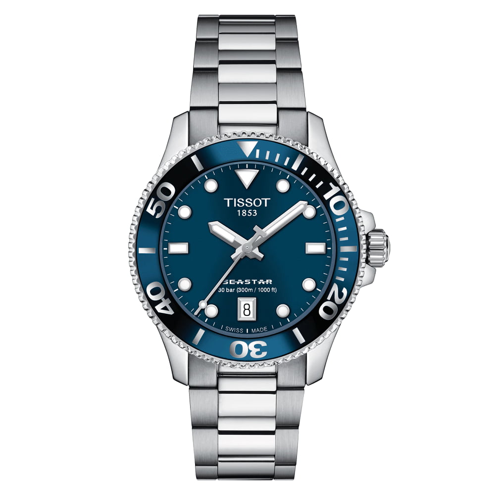 天梭手表Seastar1000 36毫米蓝色石英钢T120.210.11.041.00