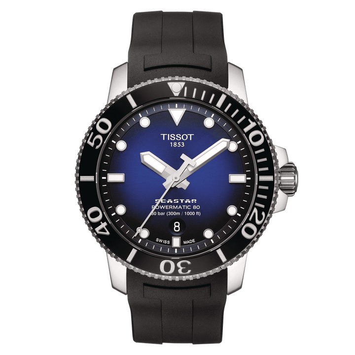 Tissot Watch Seastar 1000 Powermitic 80 43mm Gorm Cruach Uathoibríoch T120.407.17.041.00