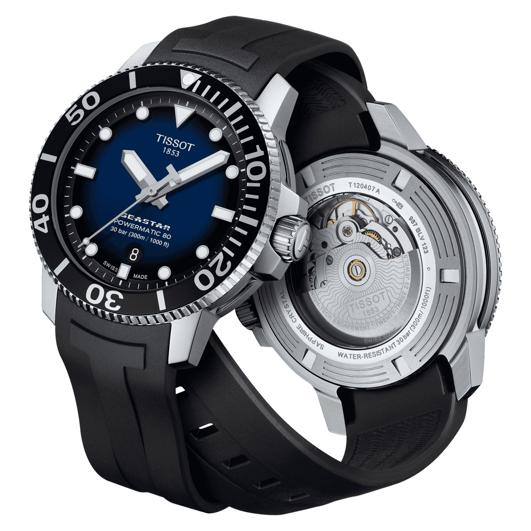 Tissot relógio Seastar 1000 Powermatic 80 43 milímetros azul automático de aço T120.407.17.041.00