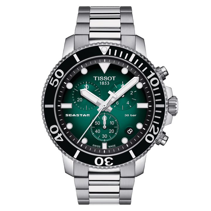 Часы Tissot Seastar 1000 Chronograph 45,5 мм зеленый кварцевый сталь T120.417.11.091.01