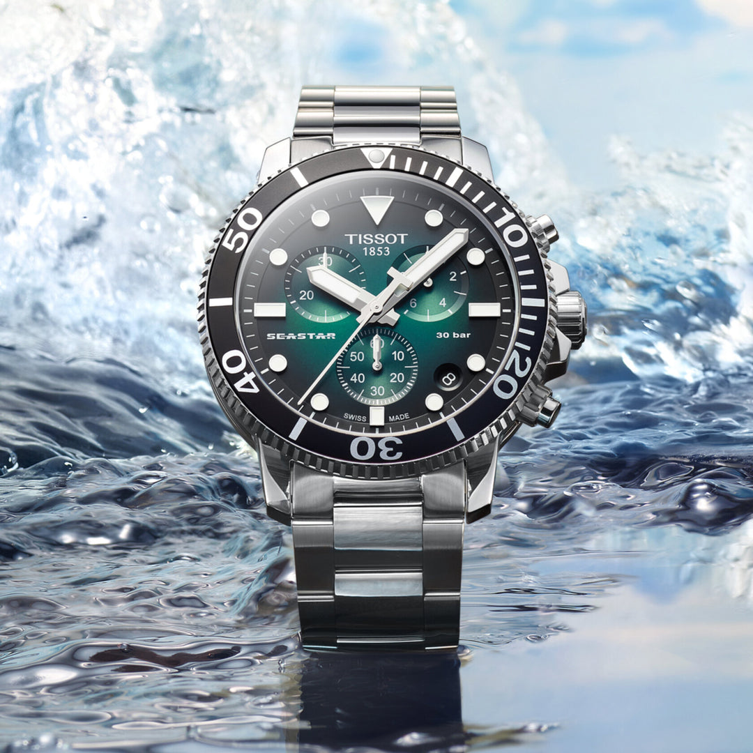 Tissot Watch SEASTAR 1000 Chronograph 45.5mm Green Quartz Steel T120.417.11.091.01