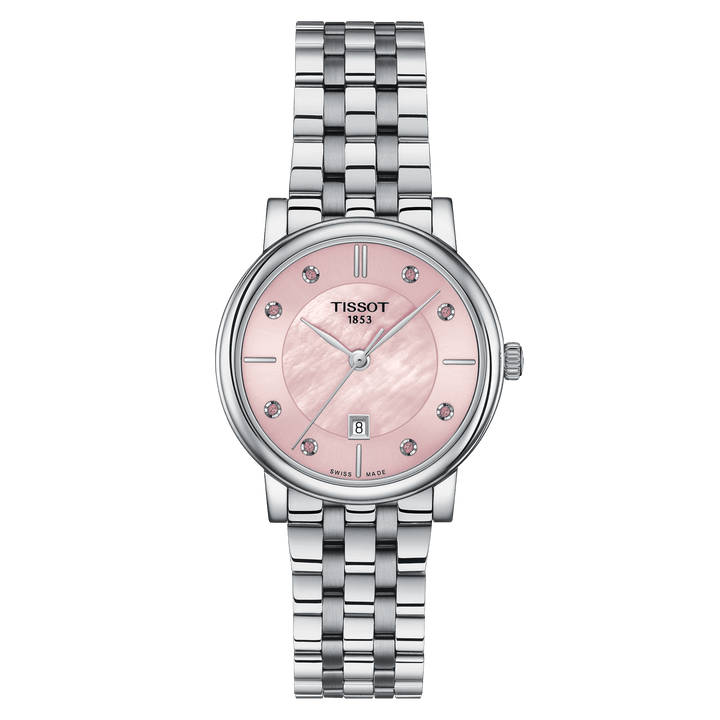 Tissot घड़ी कार्सन प्रीमियम लेडी 30 मिमी मोती गुलाबी क्वार्ट्ज स्टील T122.210.11.159.00