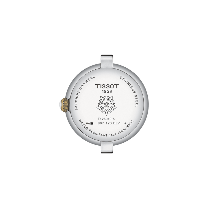 Tissot часы Belly Small Lady 26mm белый кварцевый стальной отделка PVD желтое золото T126.010.22.013.00