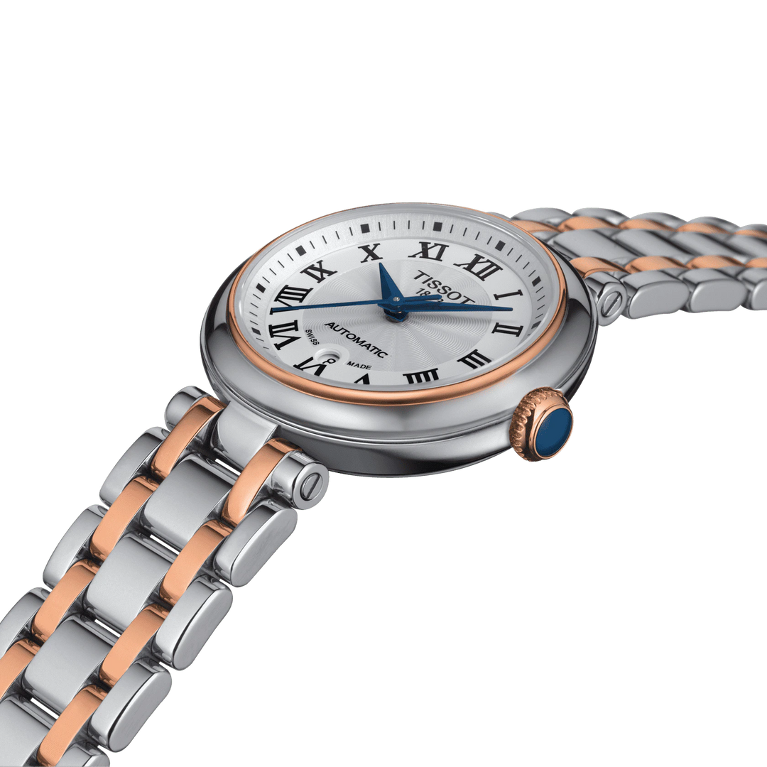 Tissot relógio Bellisssima Automatic 29 milímetros branco acabamentos automáticos de aço PVD ouro rosa T126.207.22.013.00