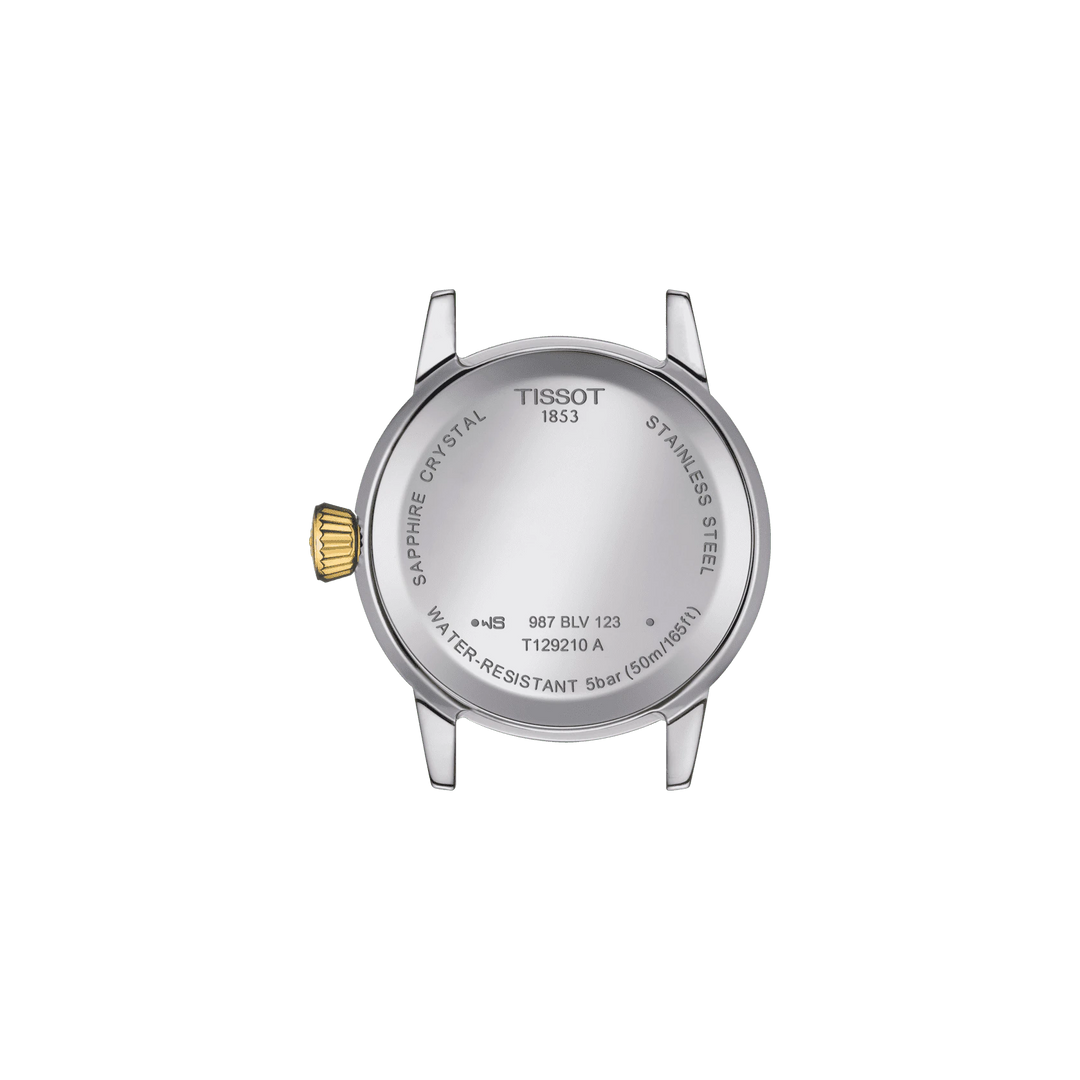 Tissot時計クラシックレディードリーム28ミリメートルシルバークォーツスチールトリムPVDイエローゴールドT129.210.22.22.03.031.00