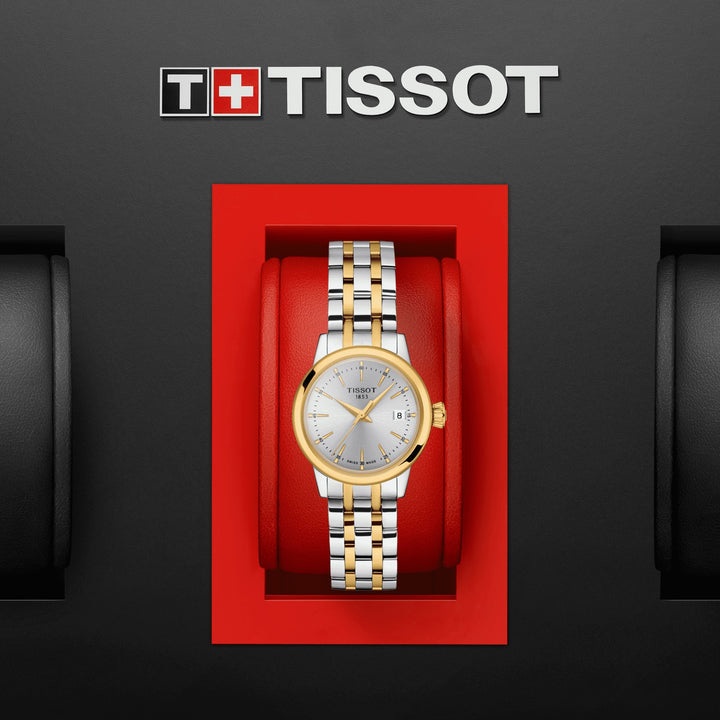 Tissot relógio Classsic Dream Lady 28 milímetros de prata acabamentos de aço de quartzo PVD ouro amarelo T129.210.22.031.00