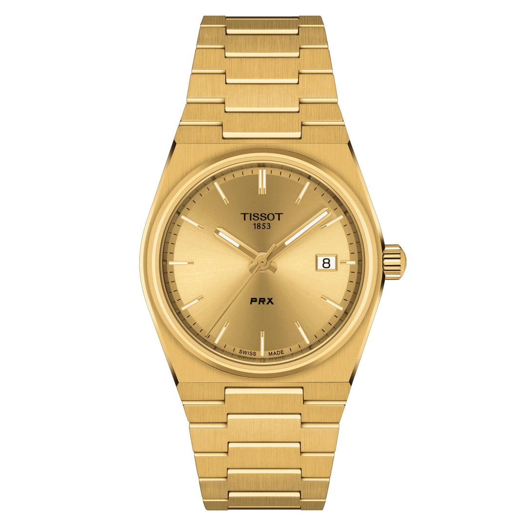 Tissot relógio PRX 35mm champanhe quartzo aço acabamento PVD ouro amarelo T137.210.33.021.00