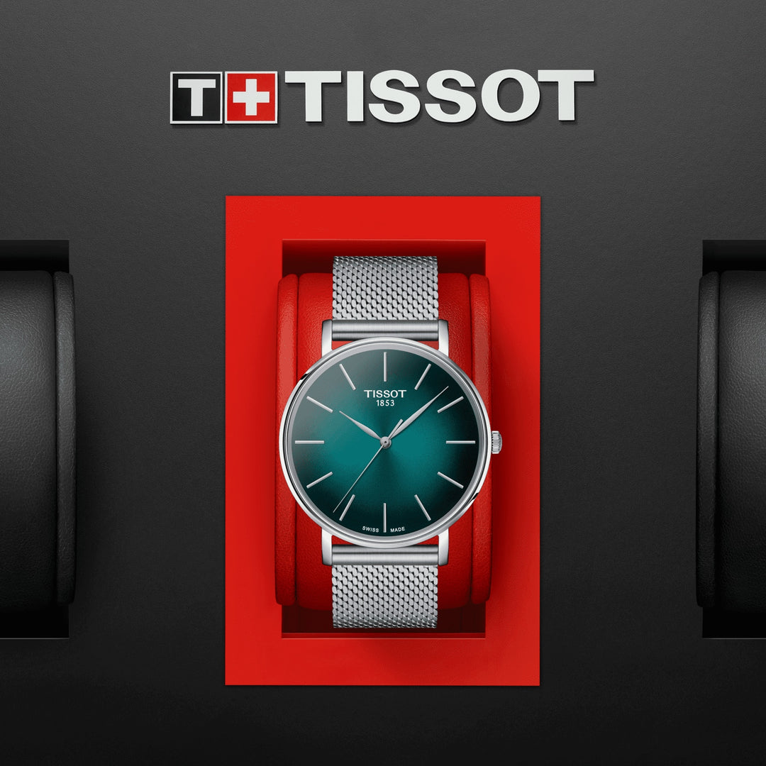 Tissot eveytime 40 mm zegarek zielony kwarc stal T143.410.11.091.00